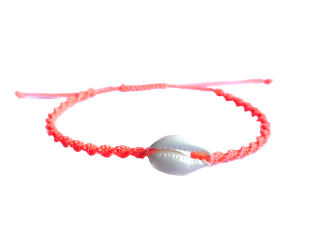 Bracelet micro-macramé, coquillage Caurie naturel