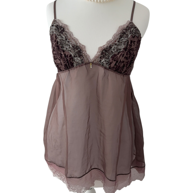 coquette brown velvet embroidered cups cami