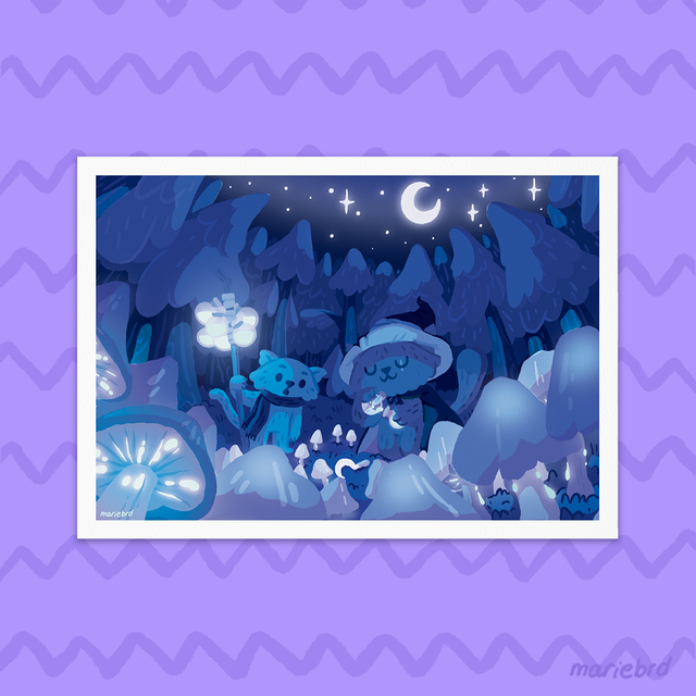 Balade nocturne du chat sorcier | Print A5