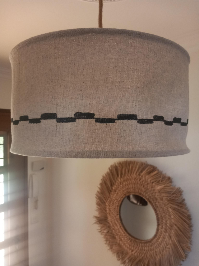 Abat-jour plafonnier en chanvre peint à la main , suspension diamètre 45 cm × 22 cm