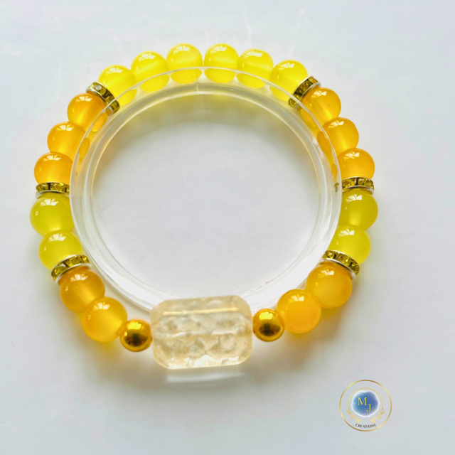 Zonnesteen Sereniteit Armband – Gele Edelstenen &amp; Bergkristal