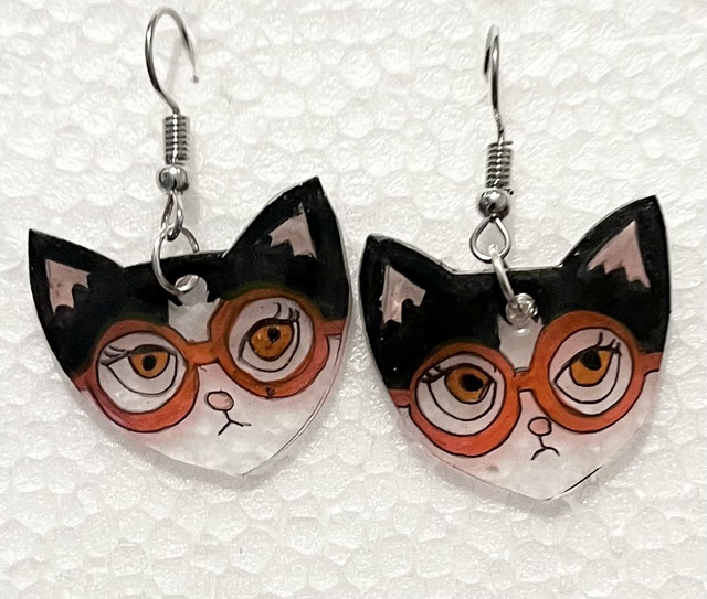 Quirky Cat Hand Drawn Earrings