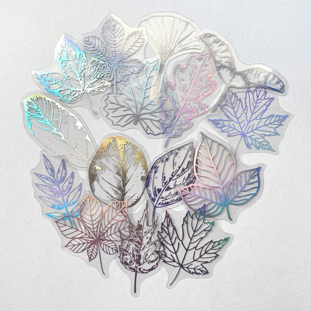 Stickers holographiques feuilles - Lot de 15