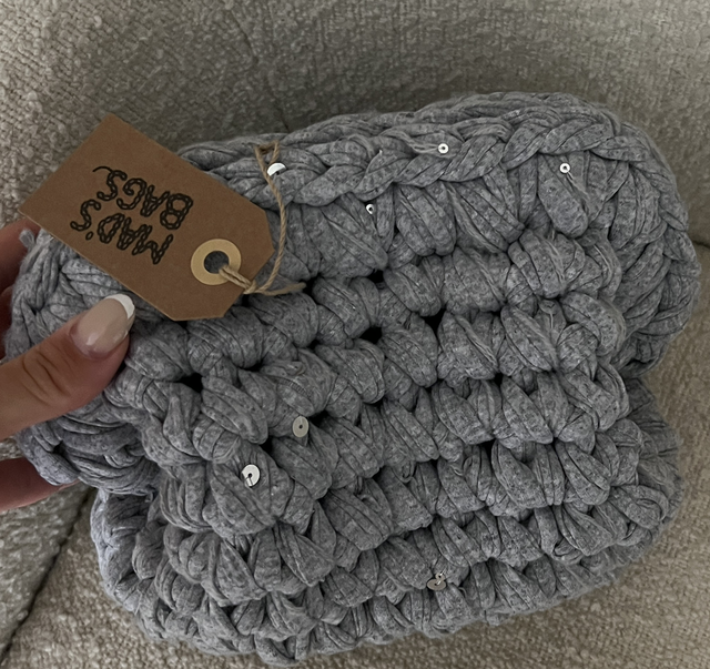 Grey sequin clutch 