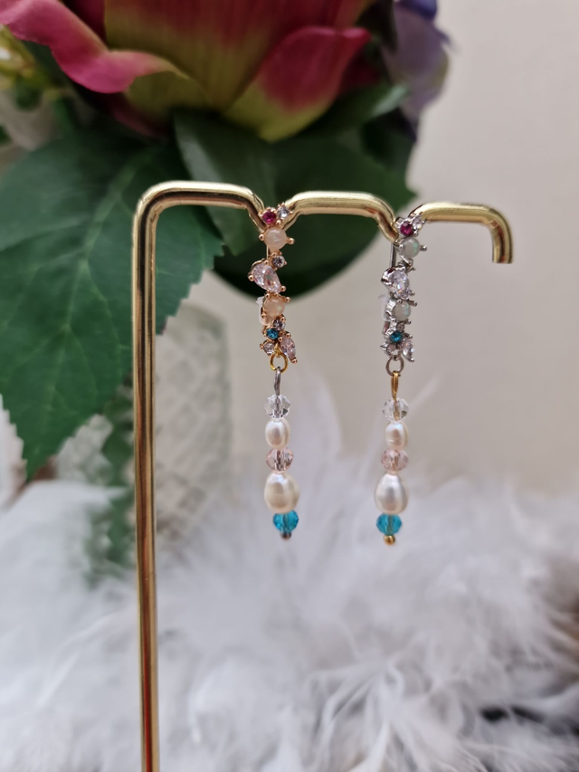 Boucles D'oreilles Dépareillées Acier Perles D'eau Douce Zirconium