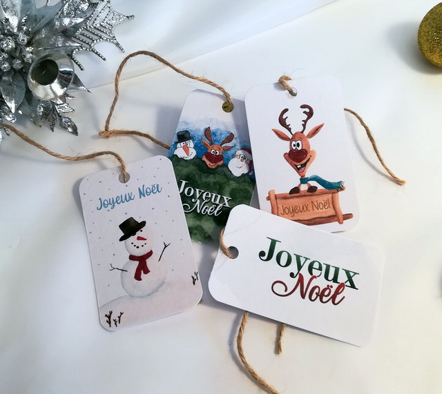 Lot de 4 étiquettes cadeaux de Noël