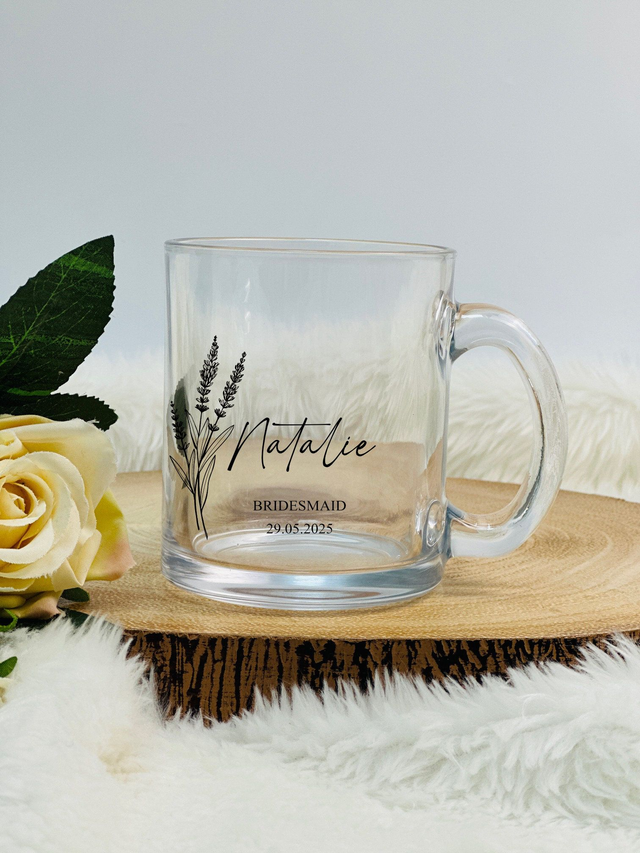 Persoanlised Floral Bridal Party Glass Mug