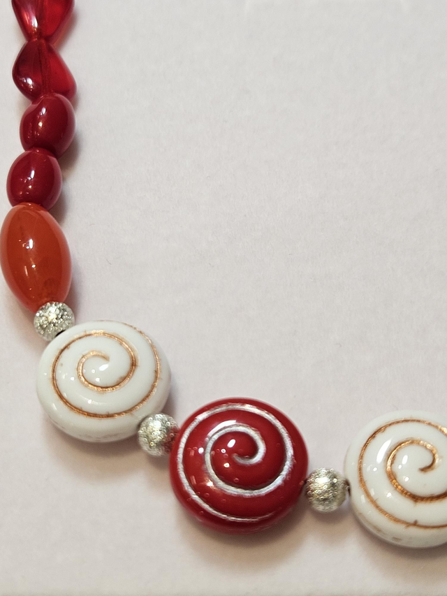 Red mix sterling silver long oval necklace