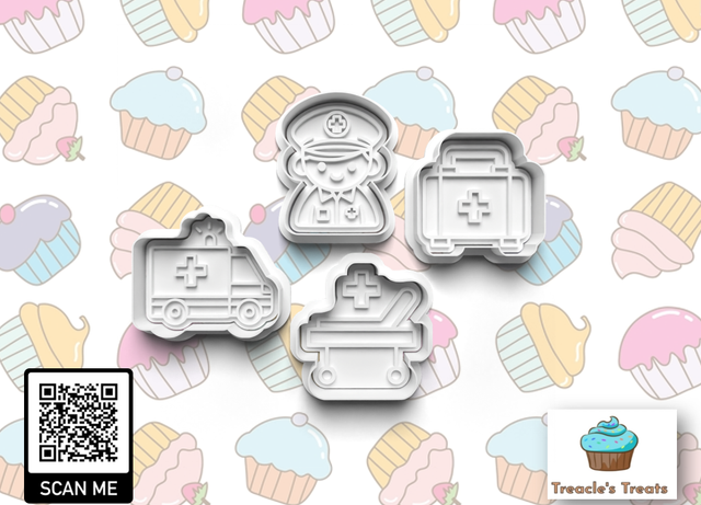 Ambulance Theme Fondant/cookie stamps with cutters 