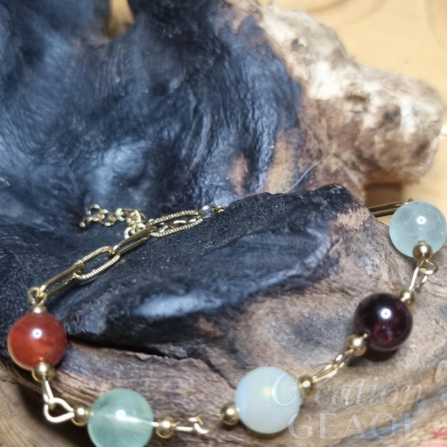 Bracelet des êtres chers :Fluorite, Grenat, jade vert, Fluorite, agate rouge cornaline