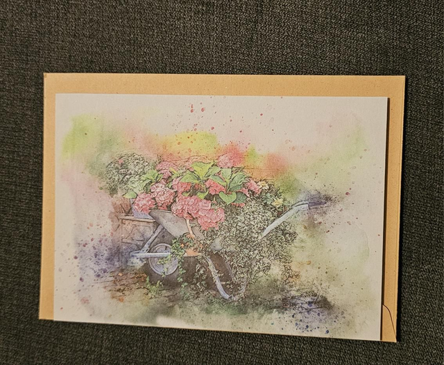 Wheel barrow Of Flowers Cards 