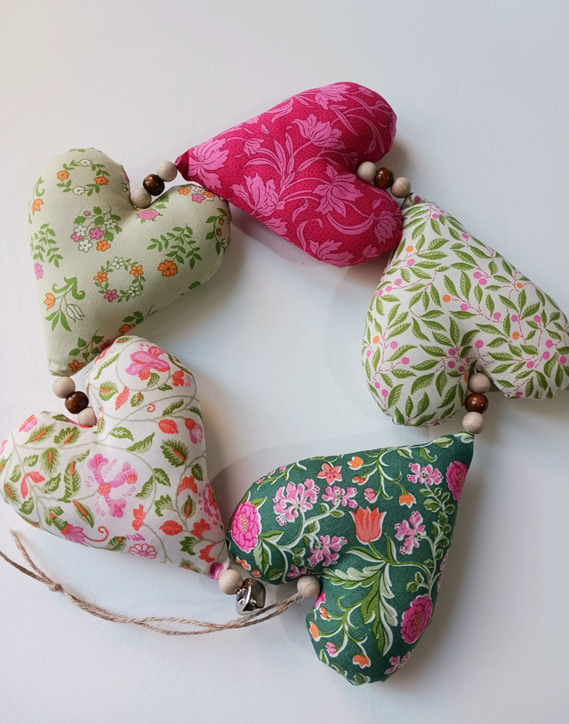 Liberty String of Hanging Hearts - Pink &amp; Green