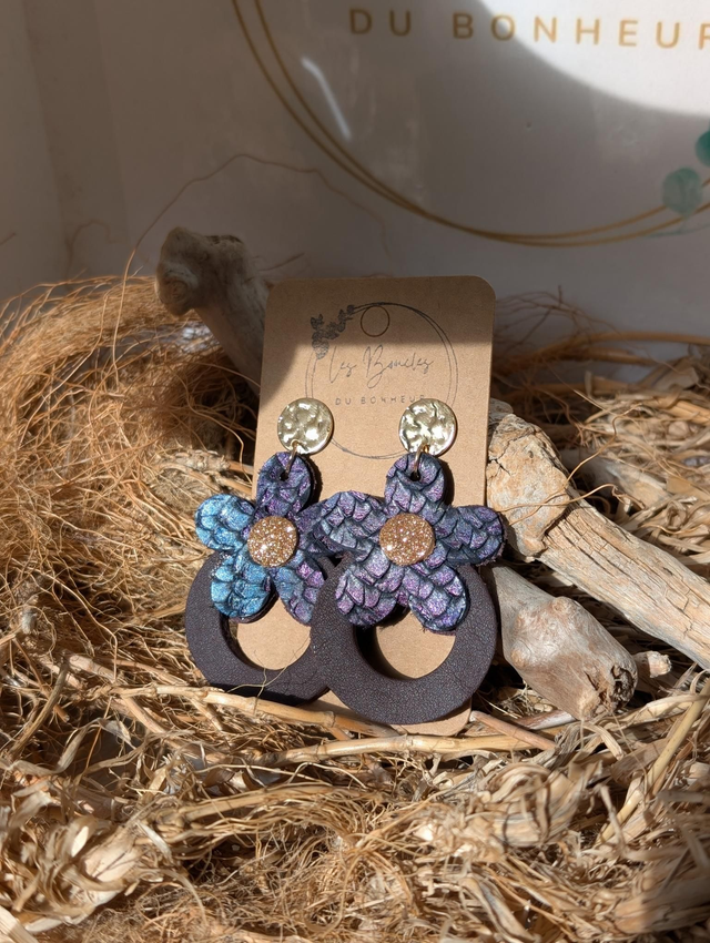 Boucles d'oreilles Baby Marguerite violet bleu chocolat bm203