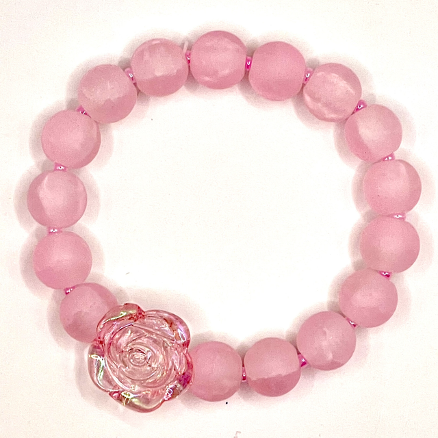 B125 - Bracelet perle verte rose 