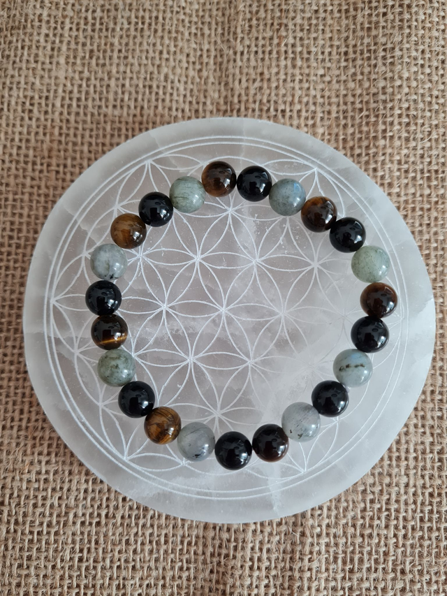 bracelet Oeil de tigre, Labradorite, Tourmaline noire