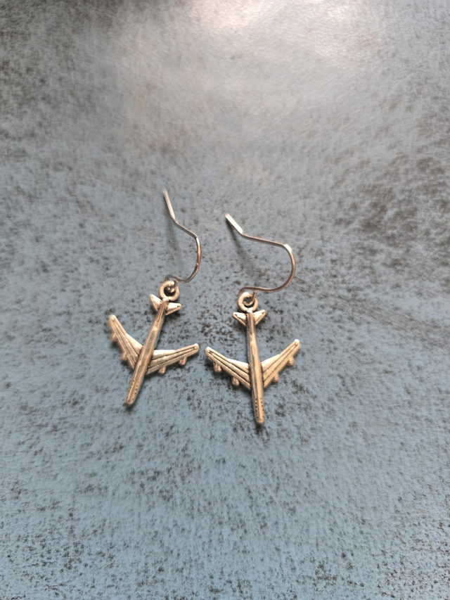 Earrings silver plane jet small