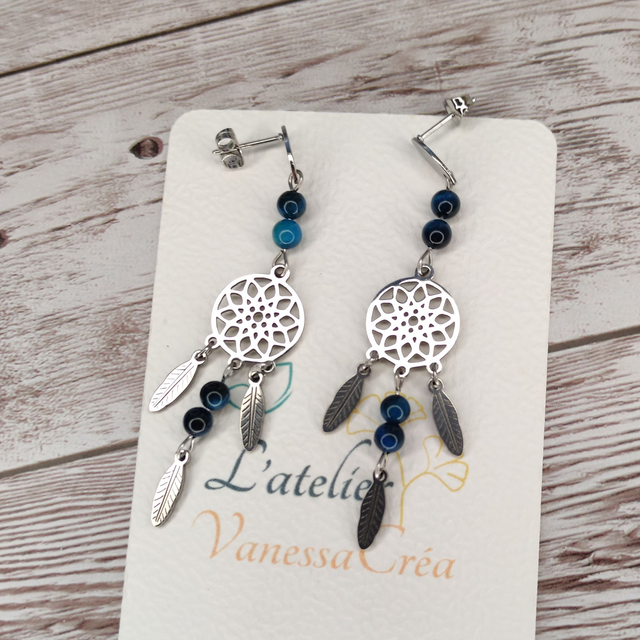 Boucles d&#039;oreilles Attrape-rêves en Œil de Faucon