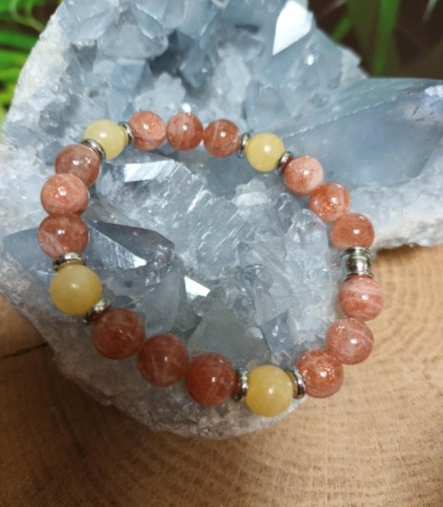 Bracelet en pierre de soleil et calcite orange