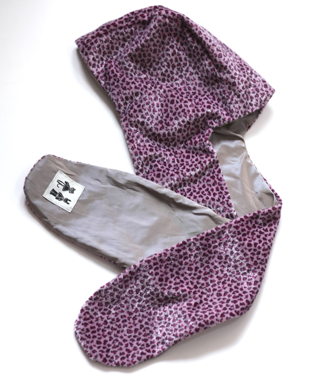 pink leopard print hood-scarf