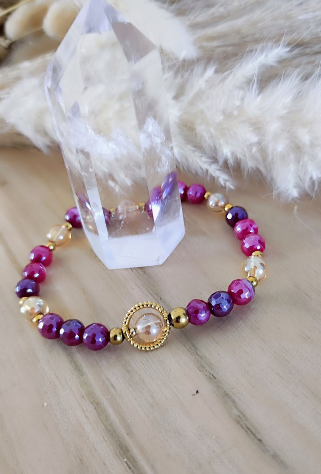 Bracelet "Émotionnel" Agate rose teintée