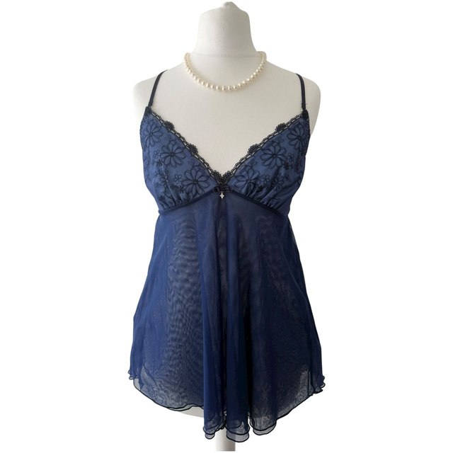 Navy blue large daisy embroidered cups cami  