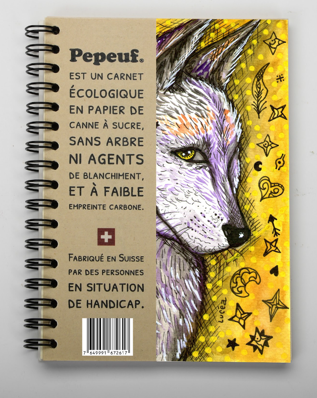 Carnet A6 de la marque Pepeuf portant une illustration faite par Luceapolyvers