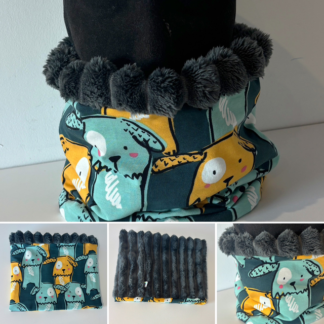 Tour de cou Snood Garçon Dog en 5-12 ans ou 2-5 ans bleu et jaune