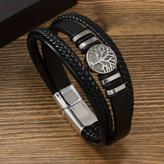 Bracelet homme cuir " Arbre de Vie " Noir