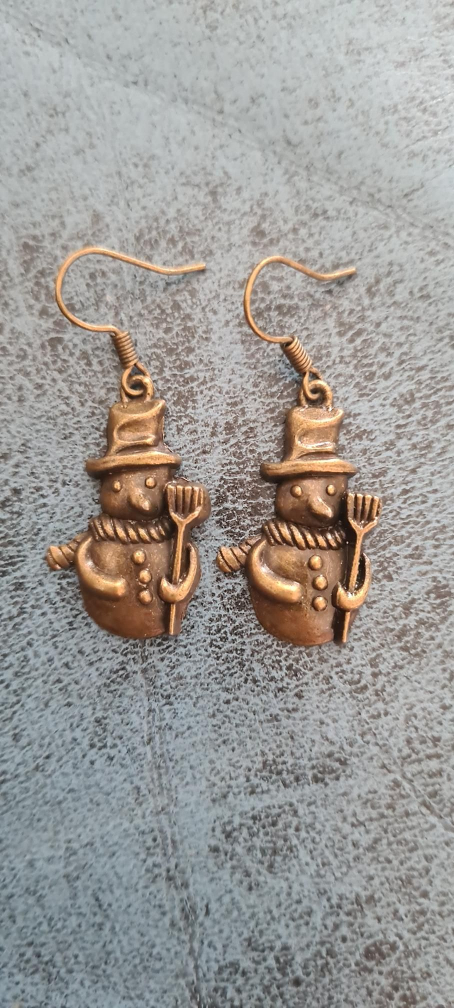 New Antique Bronze Snowman Earrings Hooks