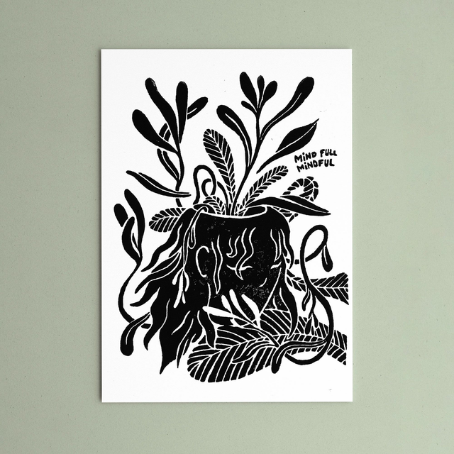 Linogravure "Mind Full, Mindful"