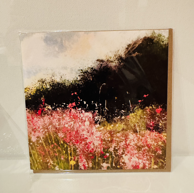 Greetings card- Pink Wild Flower Field