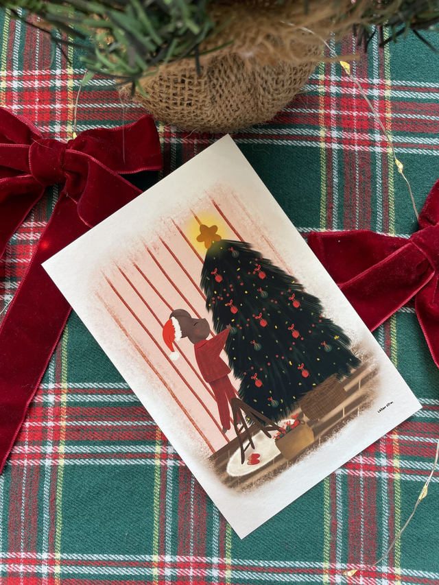 Carte de Noël - Souricette fait son sapin