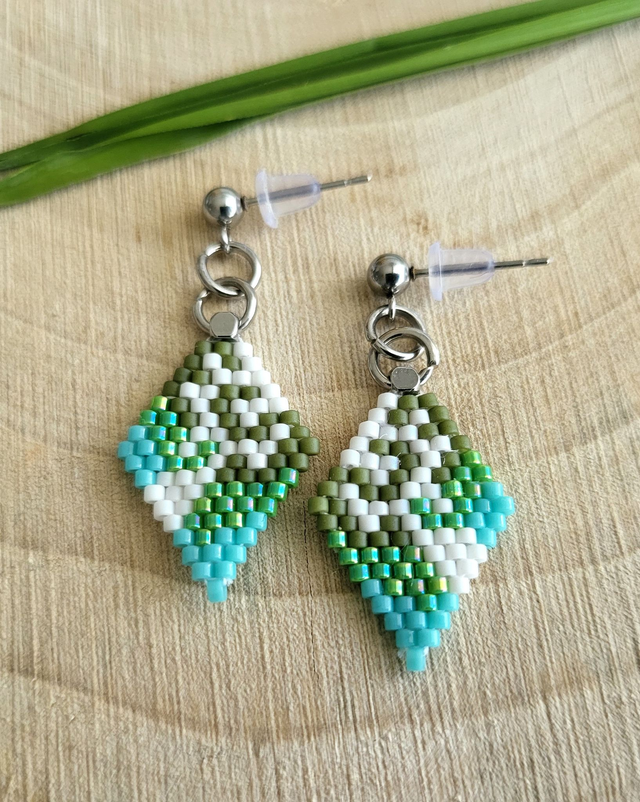 Boucles d'oreilles Mini vert et blanc