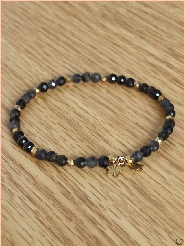 Bracelet à mémoire de forme - Obsidienne et Hématite facettée