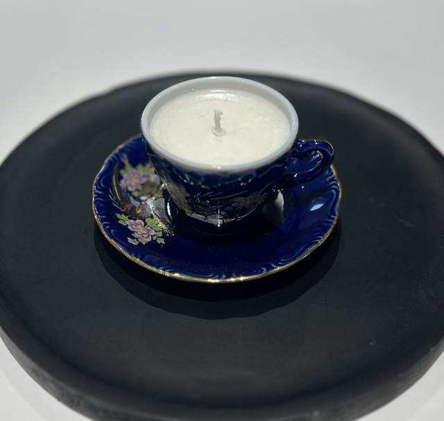 Bougie Tasse à thé Japonaise paon bleu-Soin avec ou sans parfum 