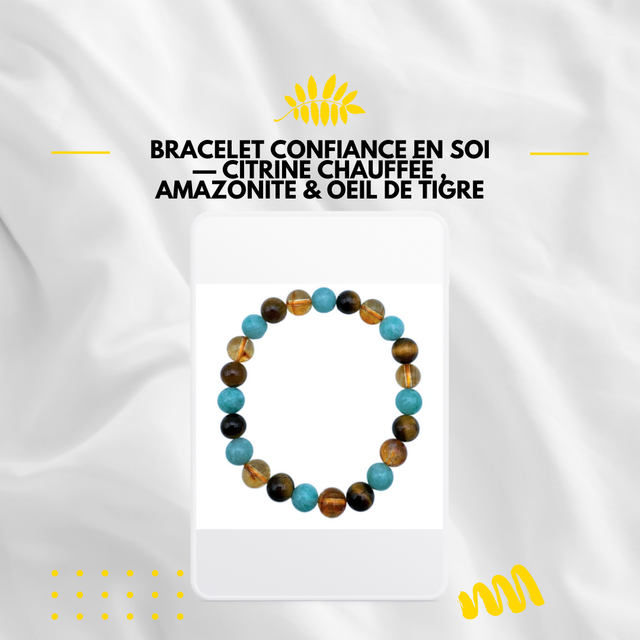 Bracelet Confiance en soi — Citrine chauffée , Amazonite & Oeil de tigre
