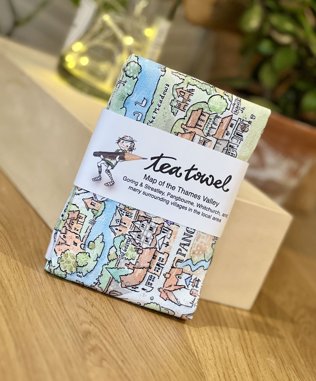 Thames Map Tea towel - Goring & Streatley to Pangbourne