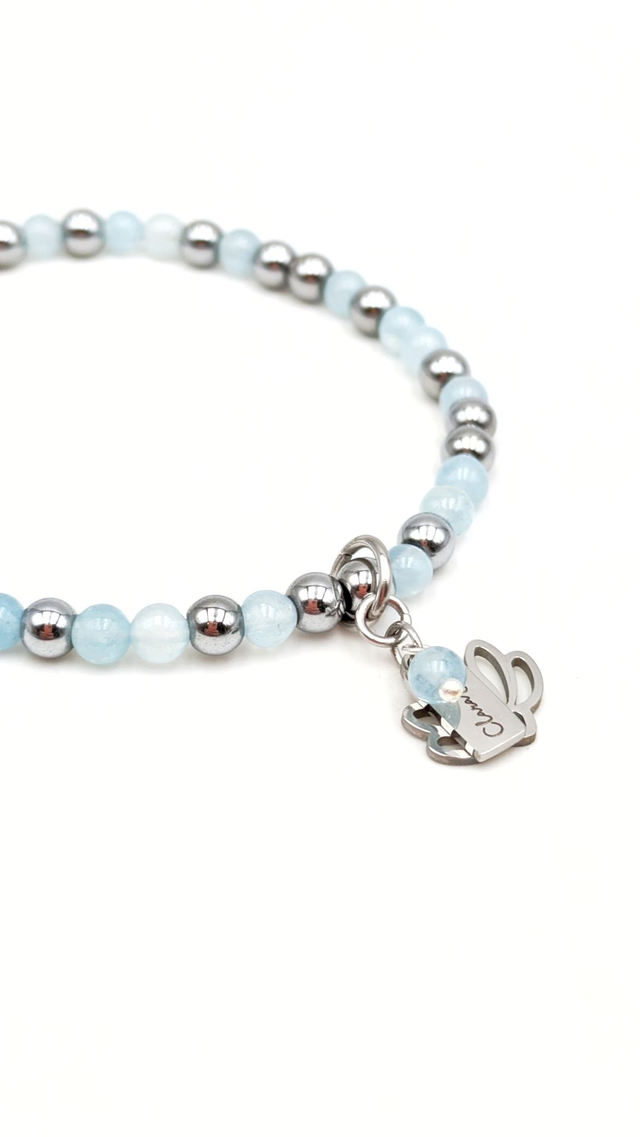 Bracelet Clara Joia Aigue Marine Acier Argenté Fleur de Lotus