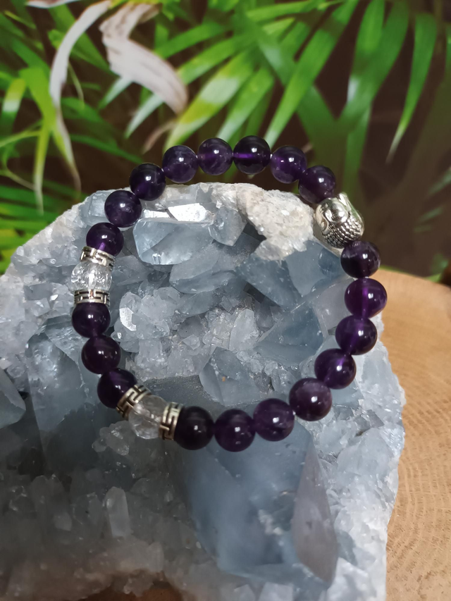 Bracelet en améthyste et cristal de roche