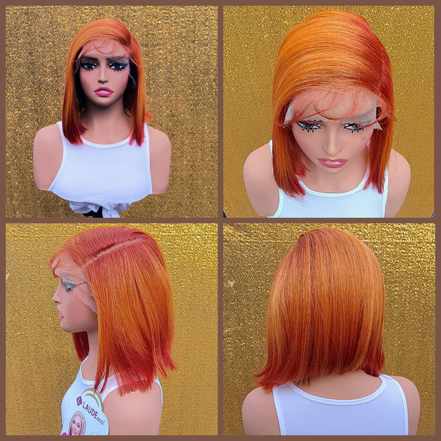 Side Part Lace Front Sunset Orange Bob With Baby Hair