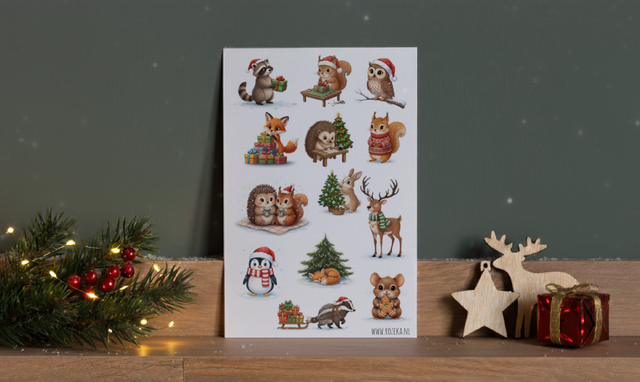 Stickervel Kerstdieren - "Winterbos Vriendjes" - Rozeka