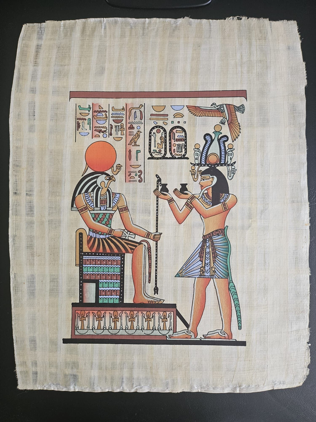 Ancient Egyptian God Ra Papyrus Art – Pharaoh Offering Ceremony &amp; Horus Sun God Wall Decor – 23 × 33 cm
