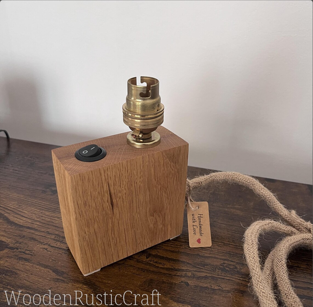 Slim Oak Lamp with Brass B22 Fitting