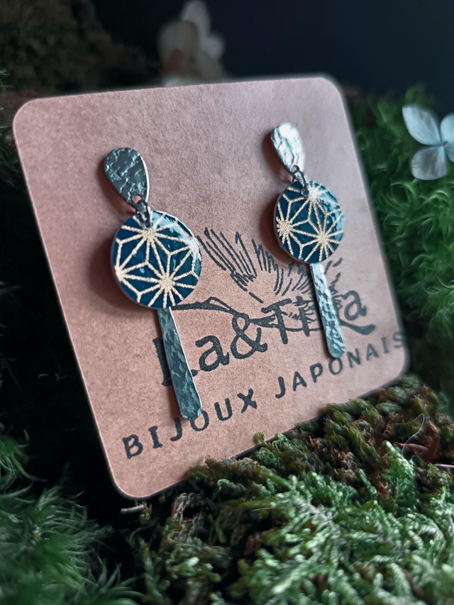 Boucles d'oreilles - puces - papier washi - tige martelé - argenté - La&Titia