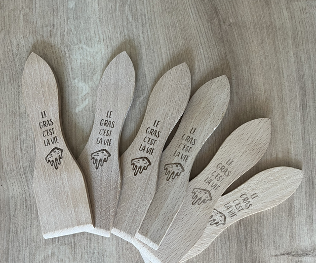 Lot de 6 spatules à raclette « Le gras c’est la vie »