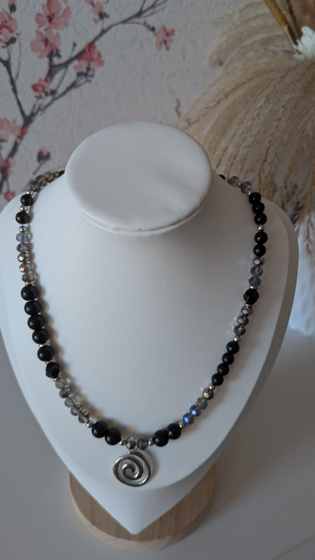 Gothic black tourmaline beaded necklace