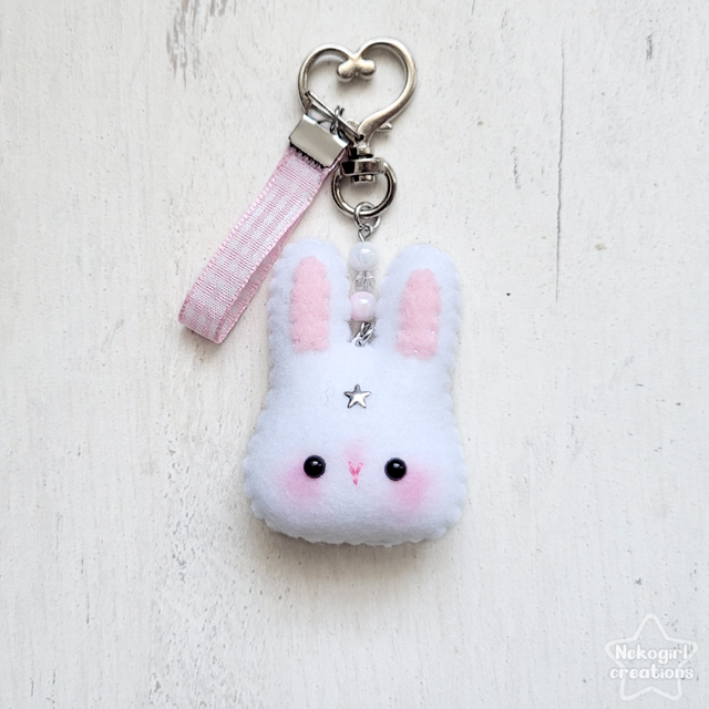 Porte-clé en feutrine fait-main - Lapin blanc