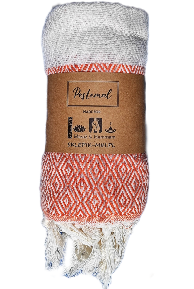 ELMAS PESTEMAL 175x90 Turecki Ręcznik na Plażę do Sauny jako Pareo POMARAŃCZOWY