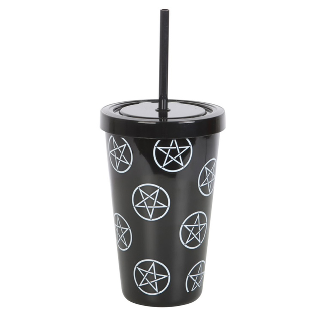 PENTACLE PLASTIC TUMBLER WITH STRAW