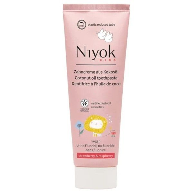 Niyok Zahncreme aus Bio-Kokosöl Kinder Erdbeere &amp; Himbeere, 75ml Tube